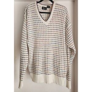 Vintage Alan Stuart Men's XL Pullover Sweater White Acrylic Geometric Pattern